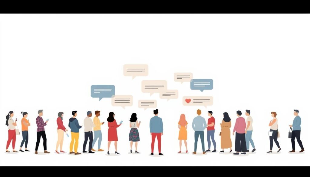 A modern, minimalist illustration depicting user reviews for the UTown Asian entertainment platform. Set against a clean, white background, the foreground features a group of diverse, stylized human figures in various poses, conveying a sense of engagement and interaction. The middle ground showcases a central arrangement of thought bubbles and speech balloons, capturing positive and negative sentiments expressed by the users. The background subtly incorporates simple geometric shapes and subtle gradients, creating a visually striking and cohesive composition. The overall mood is one of honesty, transparency, and a balanced representation of the user experience.