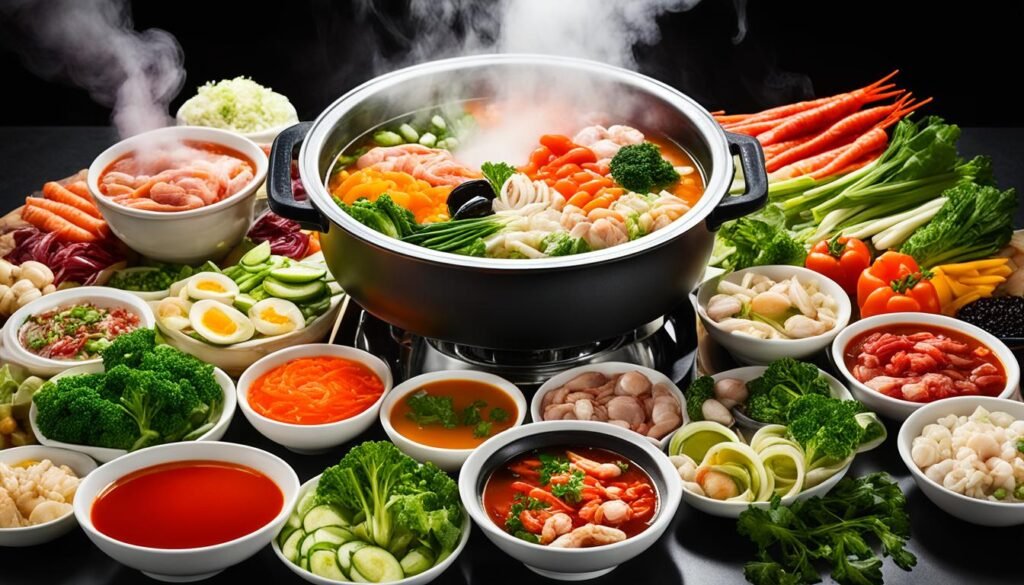 Hot pot with assorted ingredients